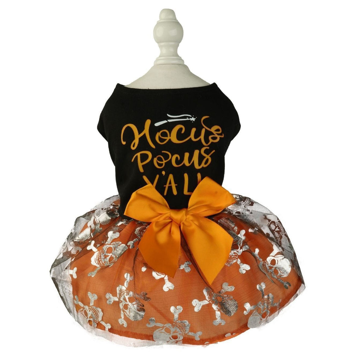 Robe Hocus Pocus pour animal, haut noir et jupe orange avec nœud