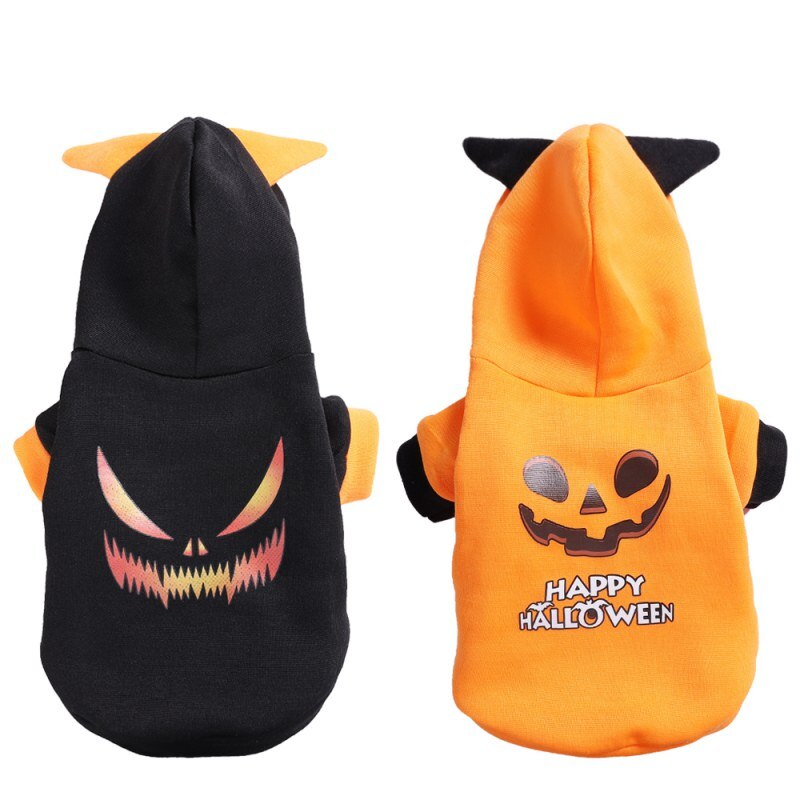 Vêtements Halloween à capuche pour animal, modèles noir et orange à motifs de citrouille