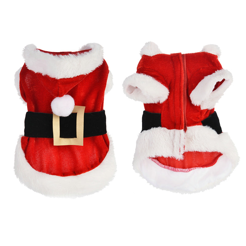 Costume de Père Noël rouge pour chien avec bordures blanches et ceinture noire
